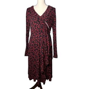 H&M Long Sleeve Overlap Hearts Pattern Maternity Dress Sz L V-neck Pre-owned